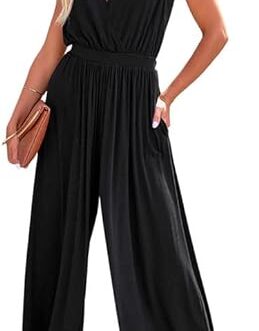 Dokotoo Sleeveless Jumpsuit V Neck Elegant for Womens Dressy Casual 2024 One Piece Romper Outfits