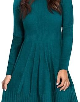 Maisolly Women’s Knitted Crewneck Fit and Flare Sweater Dress