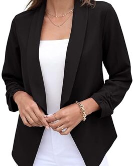 GRECERELLE Women’s Blazer Suit Open Front Cardigan 3/4 Sleeve Fitted Jacket Casual Office Cropped Blazer Black-6