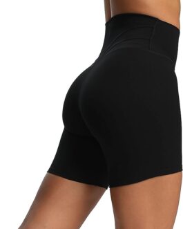 Aoxjox Trinity Workout Biker Shorts for Women Tummy Control High Waisted Exercise Athletic Gym Running Yoga Shorts 6″