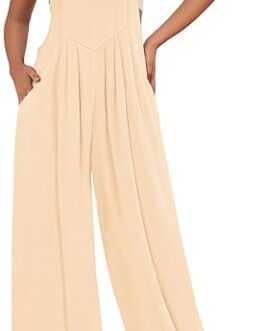 AUTOMET Womens Jumpsuits Overalls Wide Leg Casual Summer Outfits Rompers Jumpers Sleeveless Straps With Pockets 2024