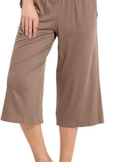JZC Women’s Pajama Bottoms High Waisted Capri Pants Wide Leg Yoga Pants with Pockets Palazzo Pants for Women