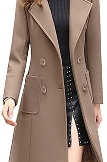 Bankeng Women Winter Wool Blend Camel Mid-Long Coat Notch Double-Breasted Lapel Jacket Outwear
