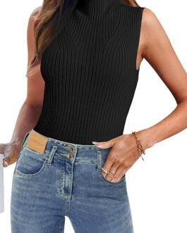 MEROKEETY Women’s Summer Ribbed Knit Tank Tops 2024 Casual Mock Neck Sleeveless Shirts