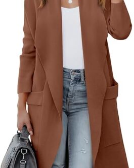 ANRABESS Women’s Casual Long Sleeve Draped Open Front Knit Pockets Long Cardigan Jackets Sweater