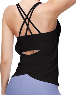 MotoRun Women’s Workout Tank Tops Built in Bra Strappy Athletic Yoga Top Open Back Athletic Flowy Shirts Activewear for Women