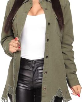 Jean Jacket for Women Distressed Long Sleeve Oversized Denim Trucker Jackets Coat