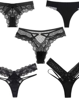Sexy Black Thong Underwear | Variety 5 Pack | Lace Panties | Women’s Underwear | Panties for Women | Lingerie for Women