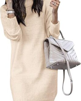SENFURE Women Turtleneck Sweater Dress Oversized Long Sleeve Knit Pullover Fall Sweater Short Dresses
