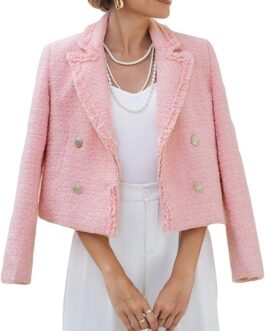 Tweed Blazers Jackets for Women 2024 Spring Fashion Lapel Cropped Elegant Open Front Office Casual Blazer