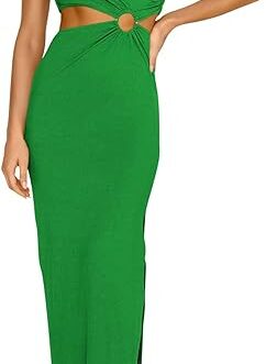 ANRABESS Women?s Summer One Shoulder Sleeveless Maxi Dress Cutout Sexy Bodycon Semi Formal Party Dresses