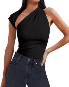 SOFIA’S CHOICE Women’s One Shoulder Top Cut Out Backless Going Out Tops T Shirt