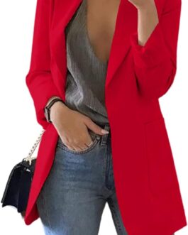 Cnkwei Womens Casual Blazers Open Front Long Sleeve Lapel Collar Work Office Jacket