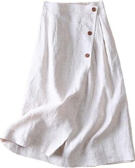 CHARTOU Women’s Summer Linen Elastic Back Buttoned Swing Midi A Line Skirt