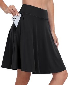 ANRABESS Knee Length Skorts Skirts for Women 2024 Summer High Waisted Golf Tennis Skirts Casual Travel Built-in Shorts