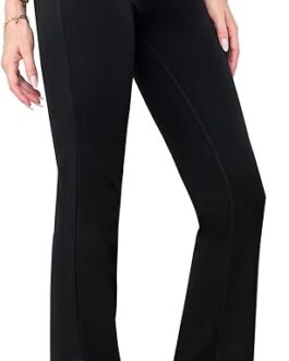 Houmous 31” Inseam Women High Waist Split Hem Flare Work Pants with Pockets Stretchy Pull On Long Pant Casual Slack
