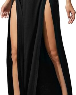 Verdusa Women’s Elastic Waist High Split Wrap Flowy Long Maxi Skirt