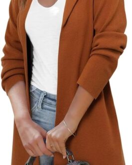 ZOLUCKY Womens Open Front Knit Cardigan Long Sleeve Lapel Coat Casual Solid Classy Sweater Jacket
