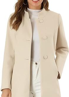 Allegra K Women’s Winter Overcoat Mid-Long Stand Collar Single Breasted Coat Outerwear