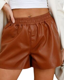 Everbellus Womens High Waisted Faux Leather Shorts with Pockets Wide Leg Shorts