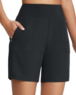 BALEAF 7” Athletic Long Shorts for Women Running High Waisted Quick Dry Workout Bermuda Soft Zipper Pockets UPF 50+