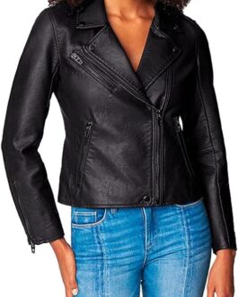 [BLANKNYC] Womens Luxury Clothing Semi Fitted Vegan Leather Motorcycle Jacket