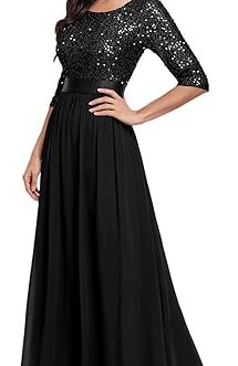 Ever-Pretty Women’s Elegant A Line Crew Neck Half Sleeve Sequin Maxi Evening Dress 00683