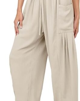 MEROKEETY Women’s 2024 Casual Wide Leg Pants High Waist Drawstring Loose Fit Trousers with Pockets