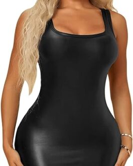 SweatyRocks Women’s Sleeveless Bodycon Tank Dress PU Leather Mini Dresses