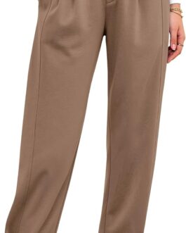 BTFBM Women’s 2024 Casual Button Down Pants Elastic High Waist Business Work Trousers Long Straight Slacks with Pockets
