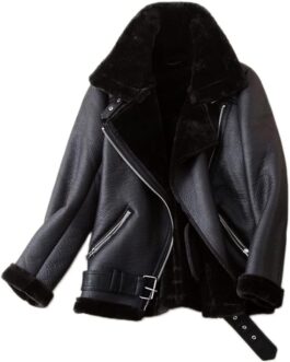LY VAREY LIN Women’s Faux Shearing Moto Jacket Thick Lined Parka Winter Shearling Coat Leather Jacket