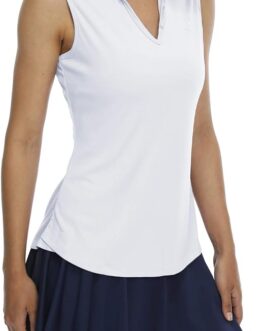 LastFor1 Women’s Sleeveless Polo Golf Shirts Quick Dry 50+ UV Protection V-Neck with Collar Lightweight Tennis Tank Tops