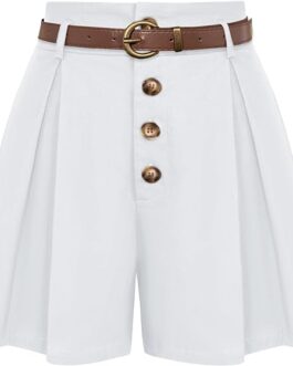 Belle Poque Women High Waisted Shorts Summer Wide Leg Shorts with Pockets and Belt Pleated Shorts Dressy Casual
