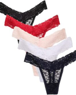 Women’s Sexy Lace Thongs V Cheeky Underwear See Through Panties Pack of 5