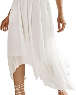 Verdusa Women’s Asymmetrical Hem Elastic Waist Chiffon Flowy Long Skirt