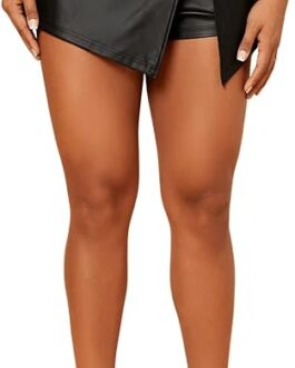 SweatyRocks Women’s Metallic High Waist PU Leather Shorts Wide Leg Stretchy Shorts Hot Pants