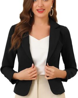 Allegra K Women’s Open Front Office Work Business Casual Crop Suit Blazer Jacket