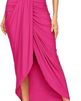 SheIn Women’s Casual Slit Wrap Asymmetrical Elastic High Waist Maxi Draped Skirt