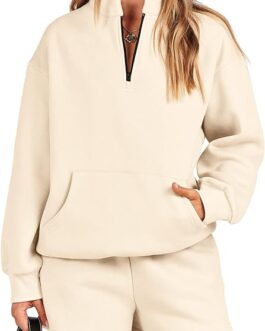 ANRABESS Women 2 Piece Outfits Sweatsuit Oversized Half Zip Collared Sweatshirt & Short Set Lounge Wear Tracksuit Set