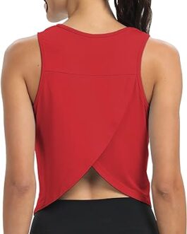 Mippo Workout Tops for Women Cropped Open Back Sleeveless Tank Tops Athletic Gym Yoga Shirts Loose Fit