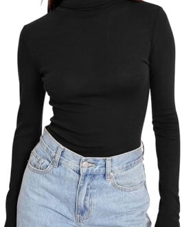 Trendy Queen Women’s Turtleneck Long Sleeve Shirts Fall Fashion Basic Layering Slim Fit Soft Thermal Underwear Tops