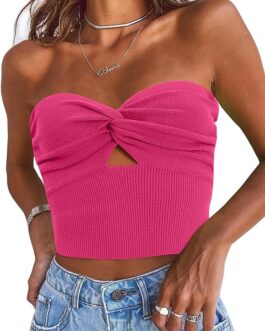 EFAN Womens Tube Tops Going Out Cut Out Twist Knot Front Bandeau Ribbed Knit Y2K Strapless Tank Bustier Corset Tops