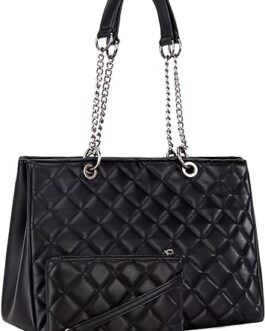 Montana West Quilted Handbag for Women Shoulder Bag Chain Tote Purse With 2PCS Purse Set