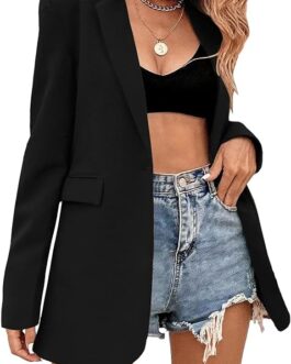 Febriajuce Women’s Casual Long Sleeve Lapel Oversized Button Work Office Blazer Suit Jacket