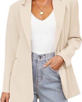 MEROKEETY Women’s 2024 Fall Casual Blazers Long Sleeve Lapel Open Front Button Work Blazer Jackets with Pockets