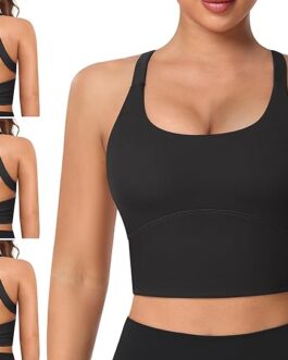 Padded Sports Bras for Women – Strappy Spaghetti Strap Workout Criss Cross Tank Tops Sets (3 Pack)