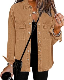 luvamia 2024 Jean Jackets for Women Fashion Oversized Button Down Denim Jacket Western Fall Shacket Jacket with Pockets