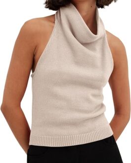Langwyqu Womens Turtleneck Sweater Vests Sleeveless Knit Halter Tank Tops Sexy Loose Cami Shirts