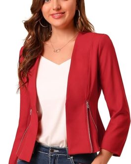 Allegra K Women’s Crop Collarless Blazers Suit Zip Decor Work Office Jackets Blazer