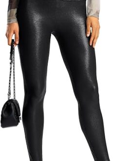 SANTINY Women’s Faux Leather Leggings 24”/26”/28”-High Waisted Stretch Leather Pants Pleather Tights for Women